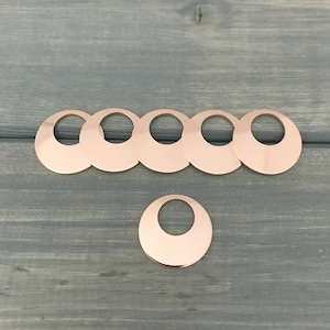 FIVE - 3/4&quot; with 3/8&quot; inch Cutout - 20 Gauge Copper Blanks Off Center Washers - Jewelry Stamping Supplies - Hand Stamping Blanks