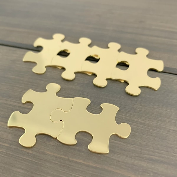 FIVE - Puzzle Piece Stamping Blanks - 20 Gauge Brass Puzzle - Jewelry Hand Stamping Blanks