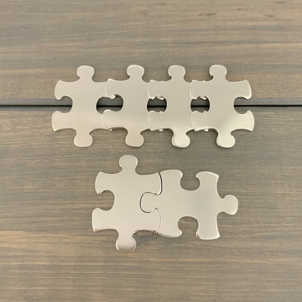 FIVE - Puzzle Piece Stamping Blanks - 16 Gauge Aluminum Silver Puzzles - Jewelry Hand Stamping Blanks