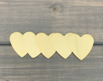 FIVE - 1" Inch Narrow Hearts - 20 Gauge Brass - Jewelry Hand Stamping Blanks - Hand Stamping Supplies