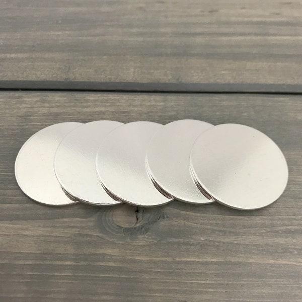 FIVE - 1" Inch (26mm) Round Disc Solid Stamping Blanks - 16 Gauge Aluminum - Jewelry Hand Stamping Blanks - Hand Stamping Supplies