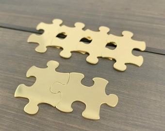 FIVE - Puzzle Piece Stamping Blanks - 20 Gauge Brass Puzzle - Jewelry Hand Stamping Blanks