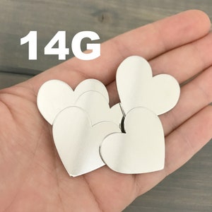 FIVE - 1&quot; x 1 1/4&quot; Inch Large Heart - 14 Gauge Aluminum - Jewelry Hand Stamping Supplies - Hand Stamping Supplies