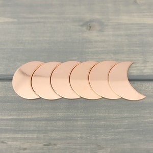 FIVE - 1 inch (1&quot;) Moon Copper Stamping Blanks - Moon Necklace - Jewelry Hand Stamping Blanks - Hand Stamping Supplies