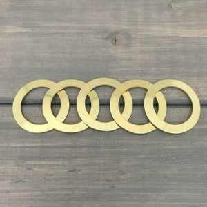 FIVE - 1 1/4&quot; Inch Washers with 7/8&quot; Hole Stamping Blanks - 20 Gauge Brass - Jewelry Hand Stamping Blanks - Hand Stamping Supplies