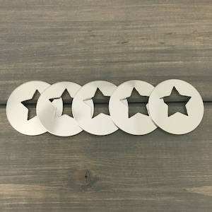 FIVE - 1 1/4&quot; Round Disc With Offset 3/4&quot; Inch Star Cutout - 16 Gauge Aluminum - Jewelry Hand Stamping Blanks