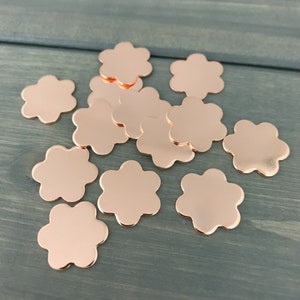 FIVE - 5/8&quot; Flower Stamping Blank - 20 Gauge Copper Small Flowers - Jewelry Hand Stamping Blanks