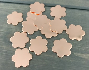 FIVE - 5/8" Flower Stamping Blank - 20 Gauge Copper Small Flowers - Jewelry Hand Stamping Blanks