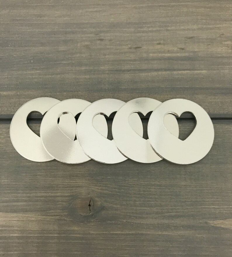 Hand Stamping Supplies 1 14 Round Disc With Offset 58 Inch Heart Cutout Jewelry Hand Stamping Blanks FIVE 16 Gauge Aluminum