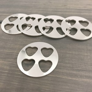 FIVE - 1-1/4&quot; Round X 4 Narrow 3/8&quot; hearts - 16G Aluminum - Jewelry Hand Stamping Blanks