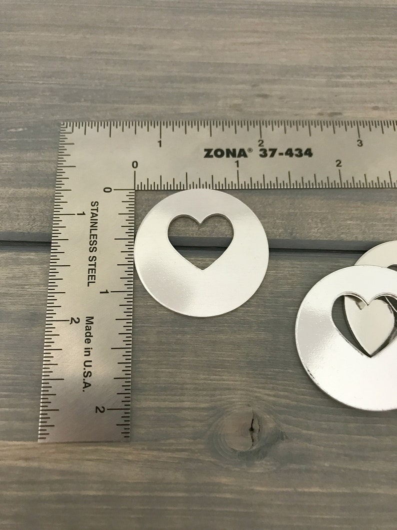 Hand Stamping Supplies 1 14 Round Disc With Offset 58 Inch Heart Cutout Jewelry Hand Stamping Blanks FIVE 16 Gauge Aluminum