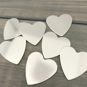FIVE - 1&quot; Inch x 1 1/8 Inch Narrow Heart Disc Stamping Blanks - Jewelry Hand Stamping Blanks - Hand Stamping Supplies