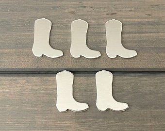 FIVE - Cowboy Cowgirl Boot Stamping Blanks - 16 Gauge Aluminum Silver Boot - Jewelry Hand Stamping Blanks