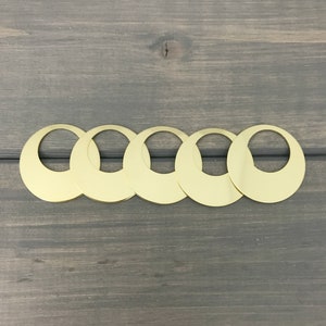 FIVE - 1 1/8&quot; with 5/8&quot; inch Cutout - 20 Gauge Brass Off Center Washers - Jewelry Stamping Supplies - Hand Stamping Blanks