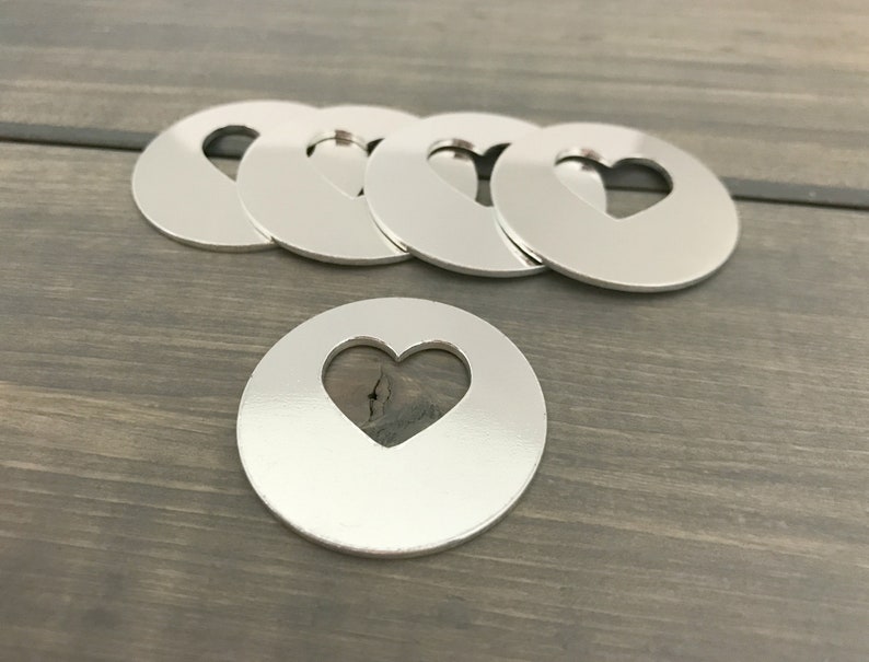 Hand Stamping Supplies 1 14 Round Disc With Offset 58 Inch Heart Cutout Jewelry Hand Stamping Blanks FIVE 16 Gauge Aluminum