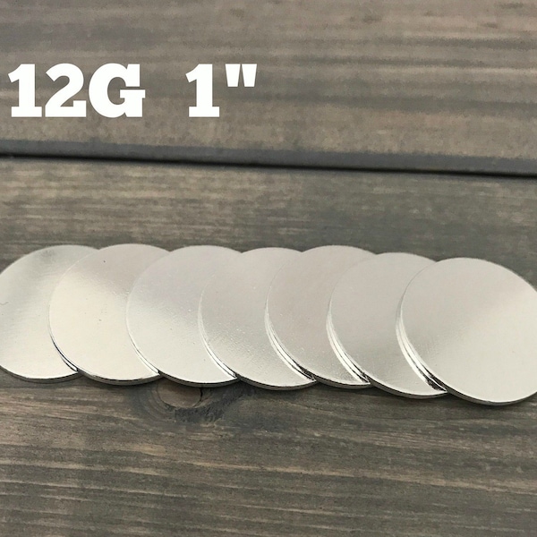 FIVE - 1" Inch (26mm) Round Disc Solid Stamping Blanks - 12 Gauge Aluminum - Jewelry Hand Stamping Blanks - Hand Stamping Supplies