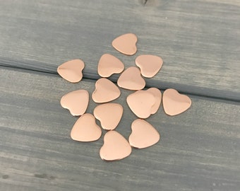 TEN - Copper Tiny Narrow 3/8" inch Hearts - Jewelry Hand Stamping Blanks - Hand Stamping Supplies - Jewelry Making
