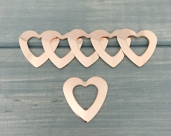 FIVE - 1" Narrow Heart Washer With 5/8" Heart Cutout - 20 Gauge Copper Blank - Jewelry Hand Stamping Blanks - Hand Stamping Supplies