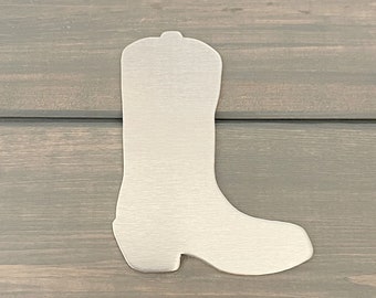 FIVE - Cowboy Boot Cowgirl Tree Ornament Stamping Blank - 14 Gauge Aluminum Silver Boot - Jewelry Hand Stamping Blanks