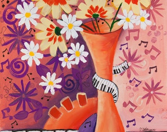 Music Artwork Piano Flowers Digital Art Print Painting