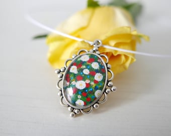 Meadow Floral Pendant Necklace, Wearable Flowers Art Jewellery, Wildflowers Jewelry, Multicoloured Flowers, Handmade, Art Print