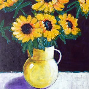 Original Painting with Sunflowers, Yellow Floral Still Life Artwork, Wall Art Decor with Textured Flowers, Sunflower Bouquet in Yellow Vase
