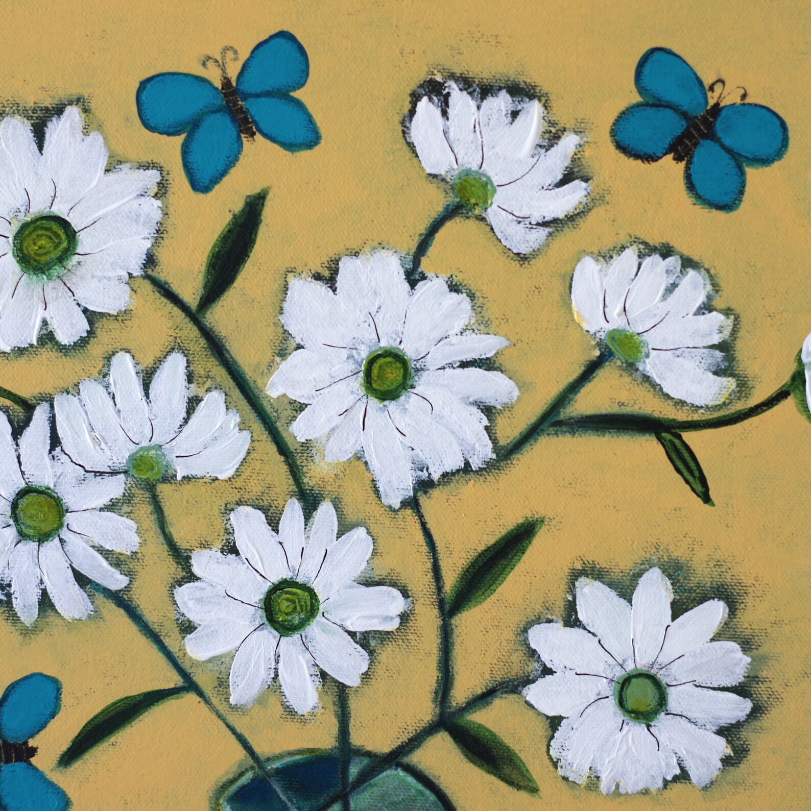 Daisy Painting Yellow Artwork Floral Painting Turquoise Etsy
