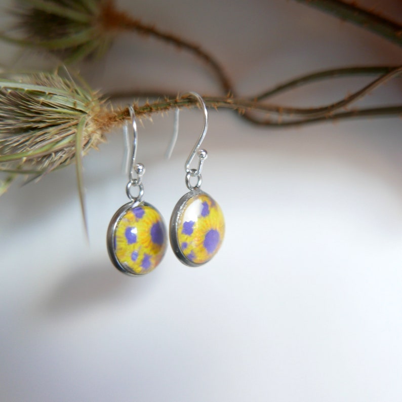 Yellow Floral Earrings, Sunflowers Wearable Art Jewellery, Flower Artwork Jewelry, Handmade in UK, Gift for Her, Valentine's image 6