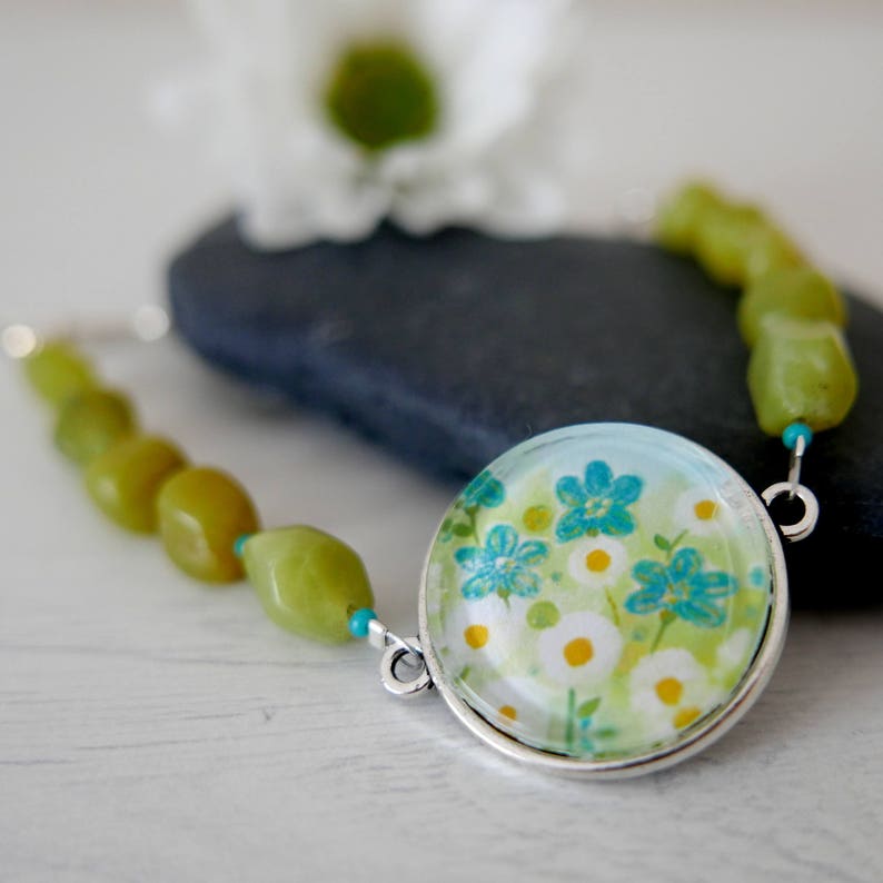 Lime Green Bracelet, Turquoise Flowers Bracelet, Bracelet With Floral
