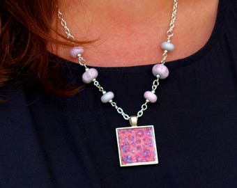 Pink Pendant Necklace, Pink Pendant, Lampwork Beads Jewellery, Pink Lampwork Glass, Pink Necklace, Pale Pink Jewellery, Art Jewellery