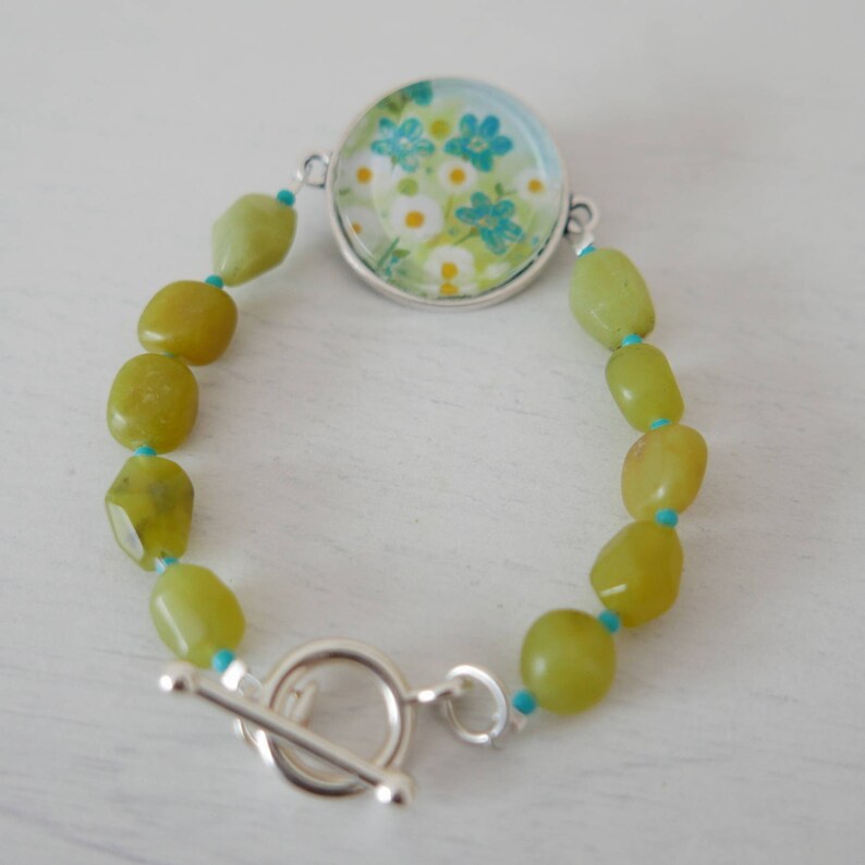 Lime Green Bracelet, Turquoise Flowers Bracelet, Bracelet With Floral