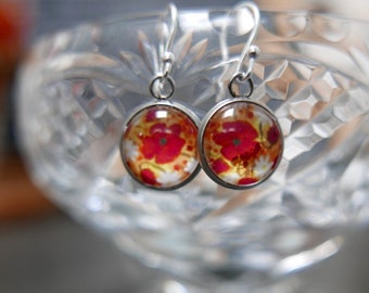 Red Floral Earrings,  Poppy Flowers Wearable Art Jewellery, Flower Artwork Jewelry, Handmade in UK, Gift for Her, Valentine's