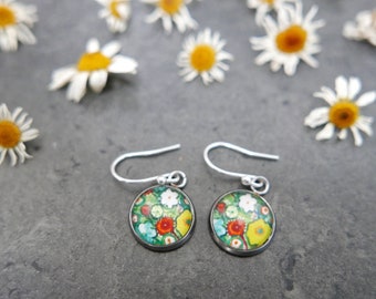 Meadow Flowers Earrings, WildFlowers Wearable Art Jewellery, Multicoloured Yellow Turquoise Jewelry, Handmade in UK, Gift for Her