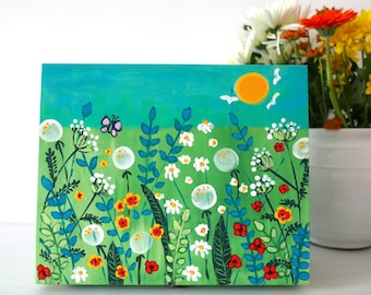 Wildflowers Painting, Hand-painted Jewellery Box, Meadow Art, Naive Countryside Artwork, Colorful Decor Art