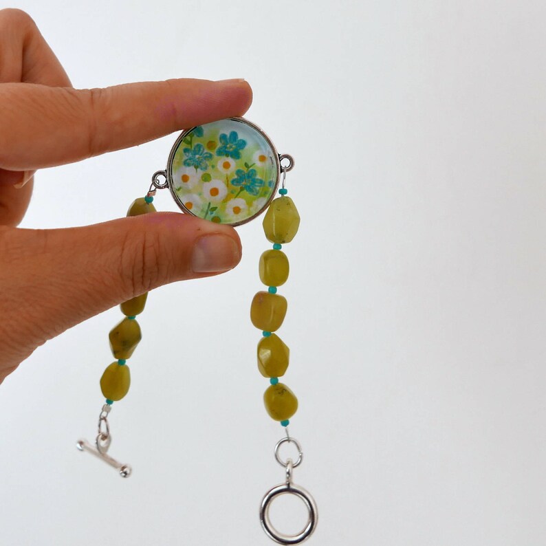 Lime Green Bracelet, Turquoise Flowers Bracelet, Bracelet With Floral
