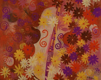 Violin Flowers Art Print Digital Artwork Painting