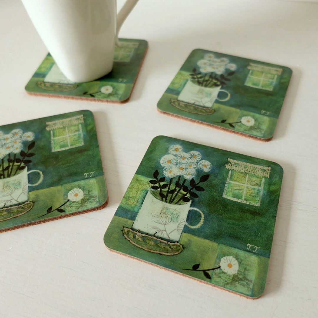 Coaster Tableware Aqua Blue Coaster Tableware Floral Cottage Style - Etsy
