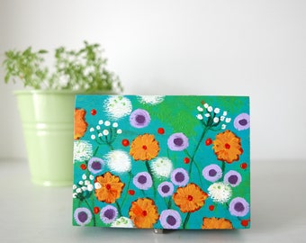 Turquoise Jewelry Gift Box, Floral Decorative Storage Container, Meadow Wildflowers Painting, Acrylic Artwork Decorative, Home Decor