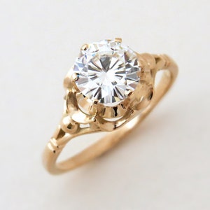Rose gold topaz engagement ring, vintage style gold ring, 14k rose gold ring with white topaz, 14k gold topaz ring.