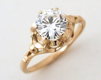 Rose gold topaz engagement ring, vintage style gold ring, 14k rose gold ring with white topaz, 14k gold topaz ring.