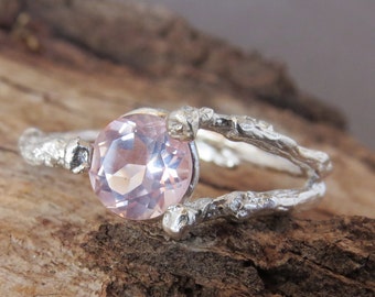 Rose Quartz Engagement Ring, Rose Quartz Ring, Pink Stone Ring, Nature Engagement Ring, Twig Engagement Ring, 14k Gold Rose Quartz Ring