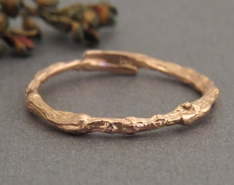 Anello in oro rosa 14k, fede nuziale in oro rosa, anello in oro 14k, fede nuziale a ramoscello, fede nuziale a ramo rustico, fede nuziale in legno, anello in oro a ramoscello
