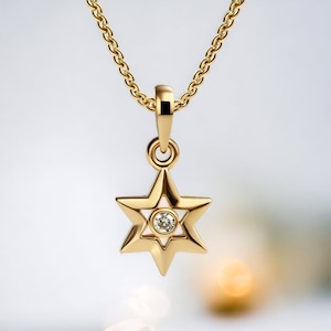 Davidstern Diamant-Halskette, 14 K Gold Davidstern Diamant-Anhänger, jüdischer Davidstern für Frauen, Magen David Charme, Made in Israel