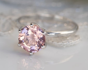Morganite Engagement Ring, Lab Morganite Ring, Nature Inspired Engagement Ring, Solitaire Ring Pink Morganite Ring, Gemstone Engagement Ring