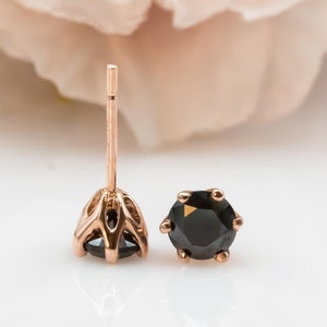 Black Diamond Earrings, 14k Gold Stud Earrings, Black Stud Earrings, 14k Gold Earrings, Solitaire Earrings, Rose Gold Diamond Earrings, Gift