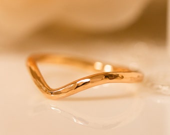 Rose Gold Wedding Band, Gold Wedding Ring, 14k Gold Band, Handmade Gold Ring, Chevron Ring, Hammered Gold Ring, V Gold Ring, 14k Gold Ring