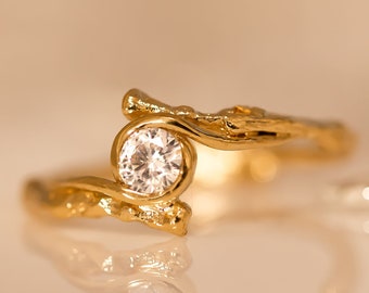 Twig engagement ring, Diamond engagement ring,  Natural Engagement Ring, 14k Gold Diamond Ring, Diamond Gold Ring, Unique Engagement Ring