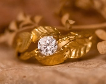 Nature Inspired Engagement Ring, Leaf Engagement Ring, Vine Ring, Solitaire Diamond Ring, Leaf Ring, Leaves Ring, 14k 18k, Gold Diamond Ring