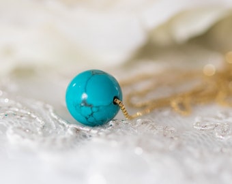14k gold Turquoise pendant necklace, December birthstone