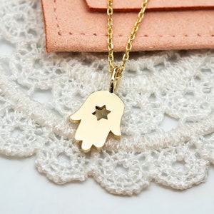 Hamsa Made in Israel Hamsa Pendant Necklace, 14k Gold Hamsa Pendant with Magen David, Hamsa Necklace Star of David, Gold Hamsa Pendant Charm